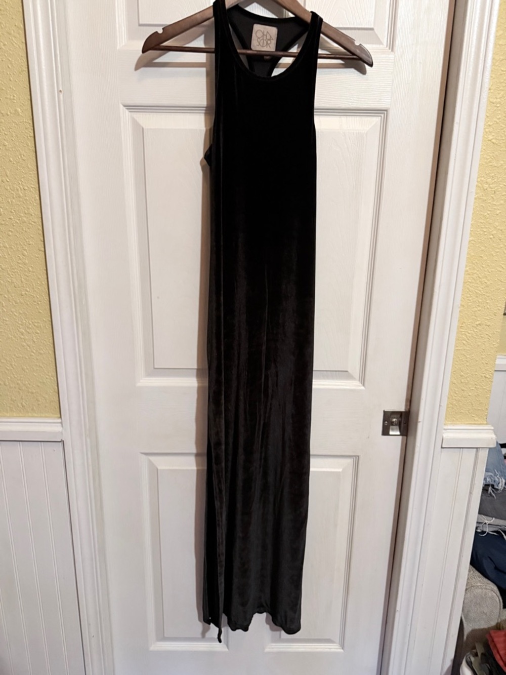 Chaser Black Velvet Maxi Dress With Slit